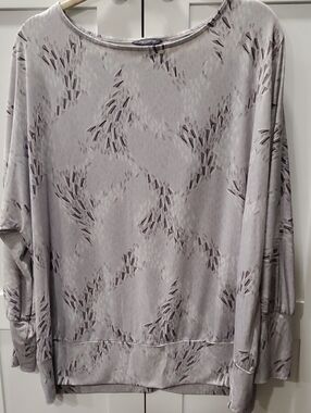 The Limited Light Gray Blouse with Plum Accent